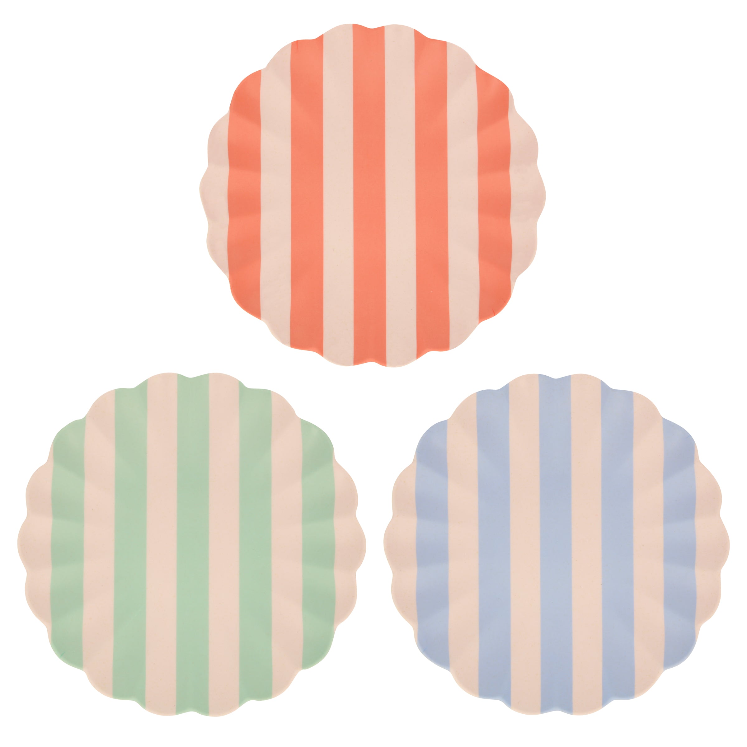 Stripy Reusable Bamboo Large Plates. Set of 6
