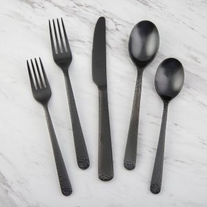 Cecil Black Satin Hammered 20 Piece Flatware Set