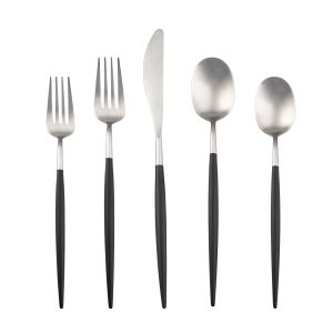 Evora Satin Black-Handle 5-Piece Place Setting