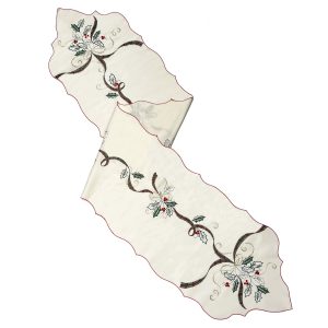 Holiday Nouveau Holly & Berries 14X72 Table Runner