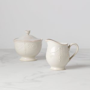 French Perle White Sugar & Creamer