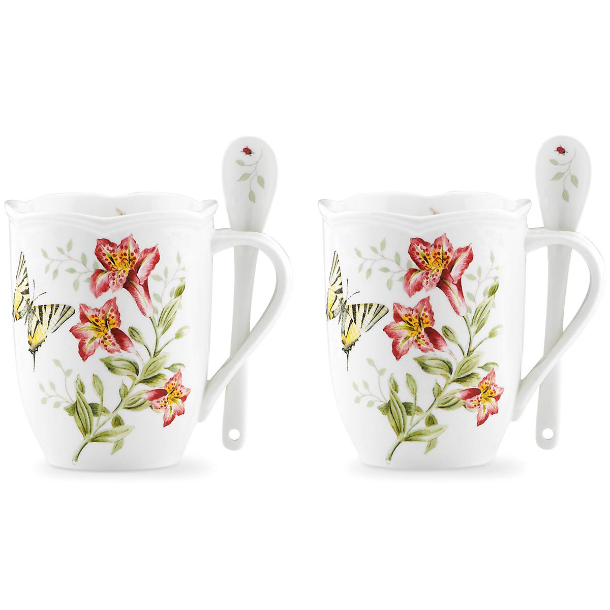 Butterfly Meadow Mugs with Spoons - Set of 2