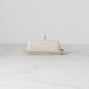 French Perle White Covered Butter Dish