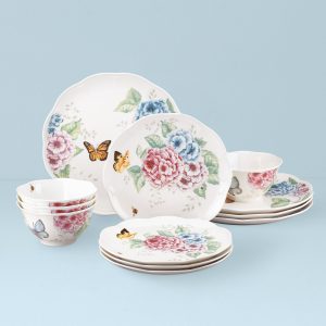 Butterfly Meadow Hydrangea 12-Piece Dinnerware Set