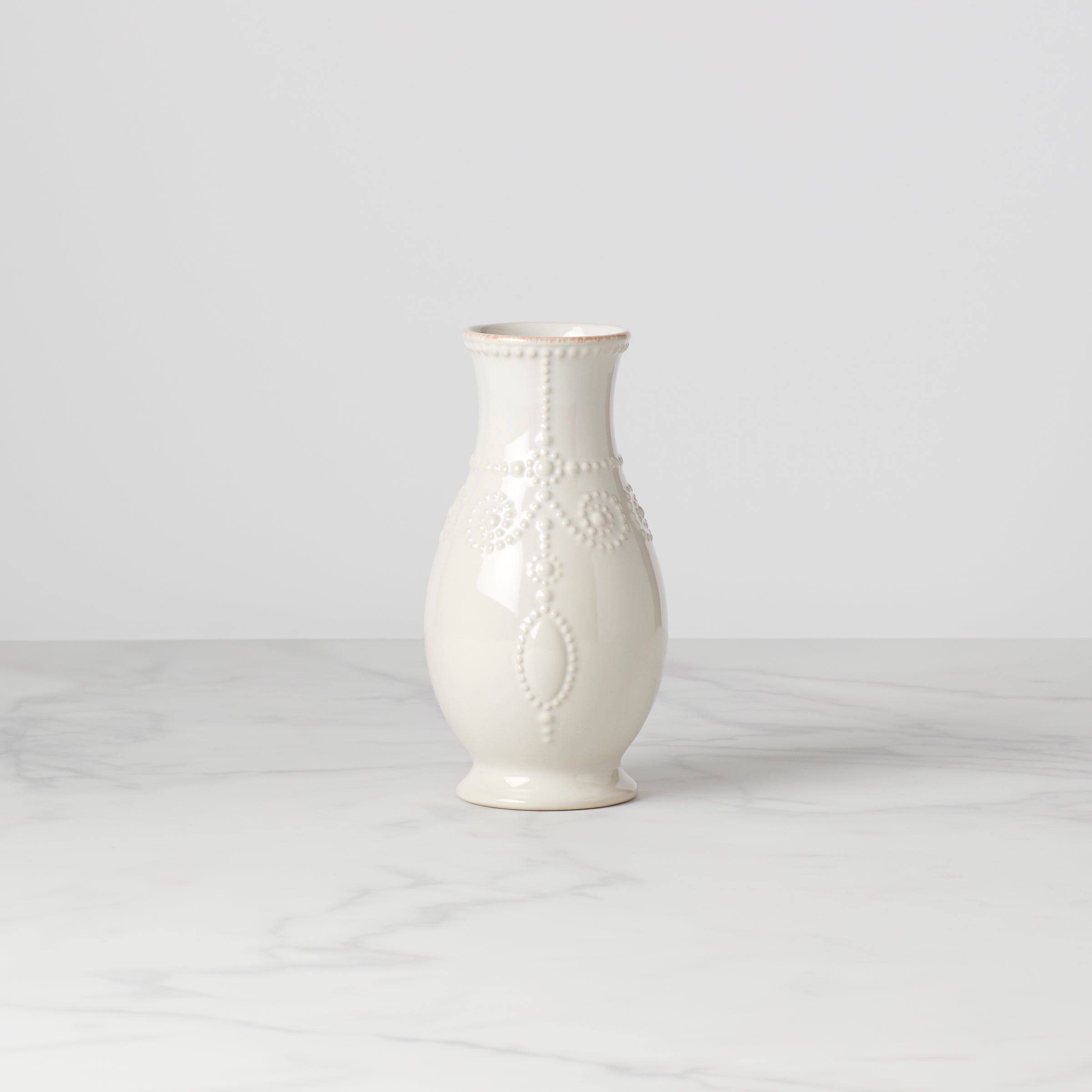 French Perle White Fluted Vase