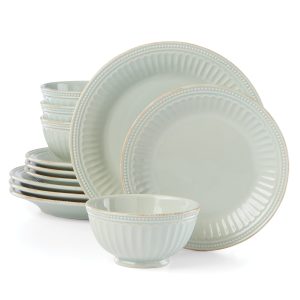 French Perle Groove Ice Blue 12-Piece Place Setting