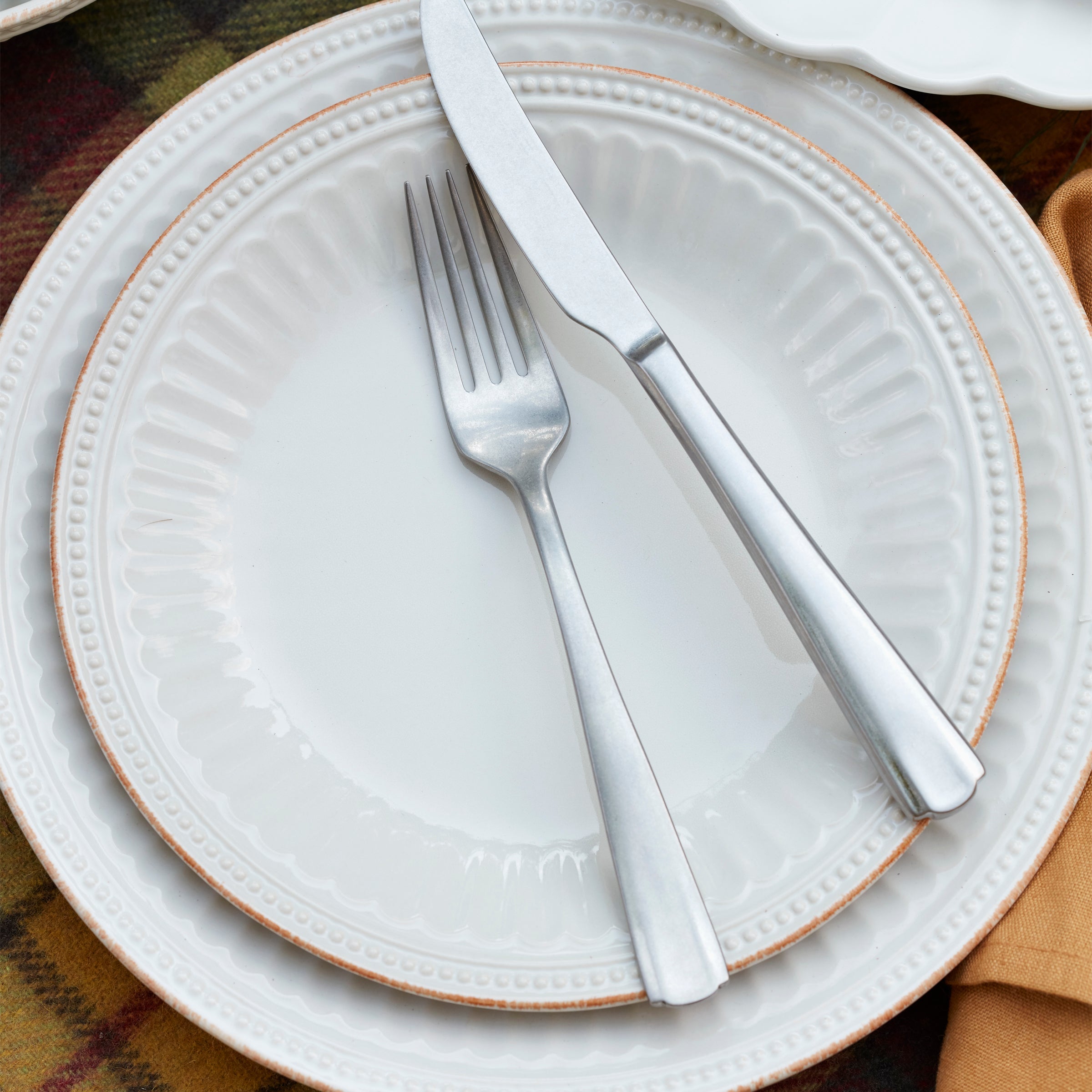 French Perle Groove White 12-Piece Dinnerware Set - Image 7