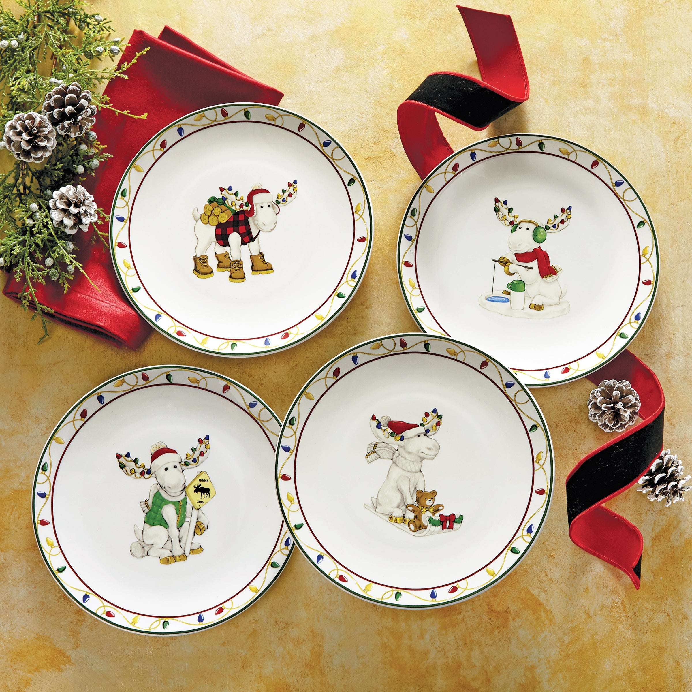 Merry Marcel Moose 4-Piece Dessert Plate Set - Image 6