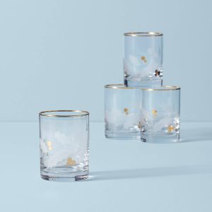 Holiday Gold Double Old Fashion Glasses - Set Of 4