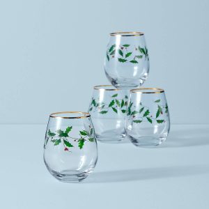 Holiday Stemless Wine Glasses - Set Of 4