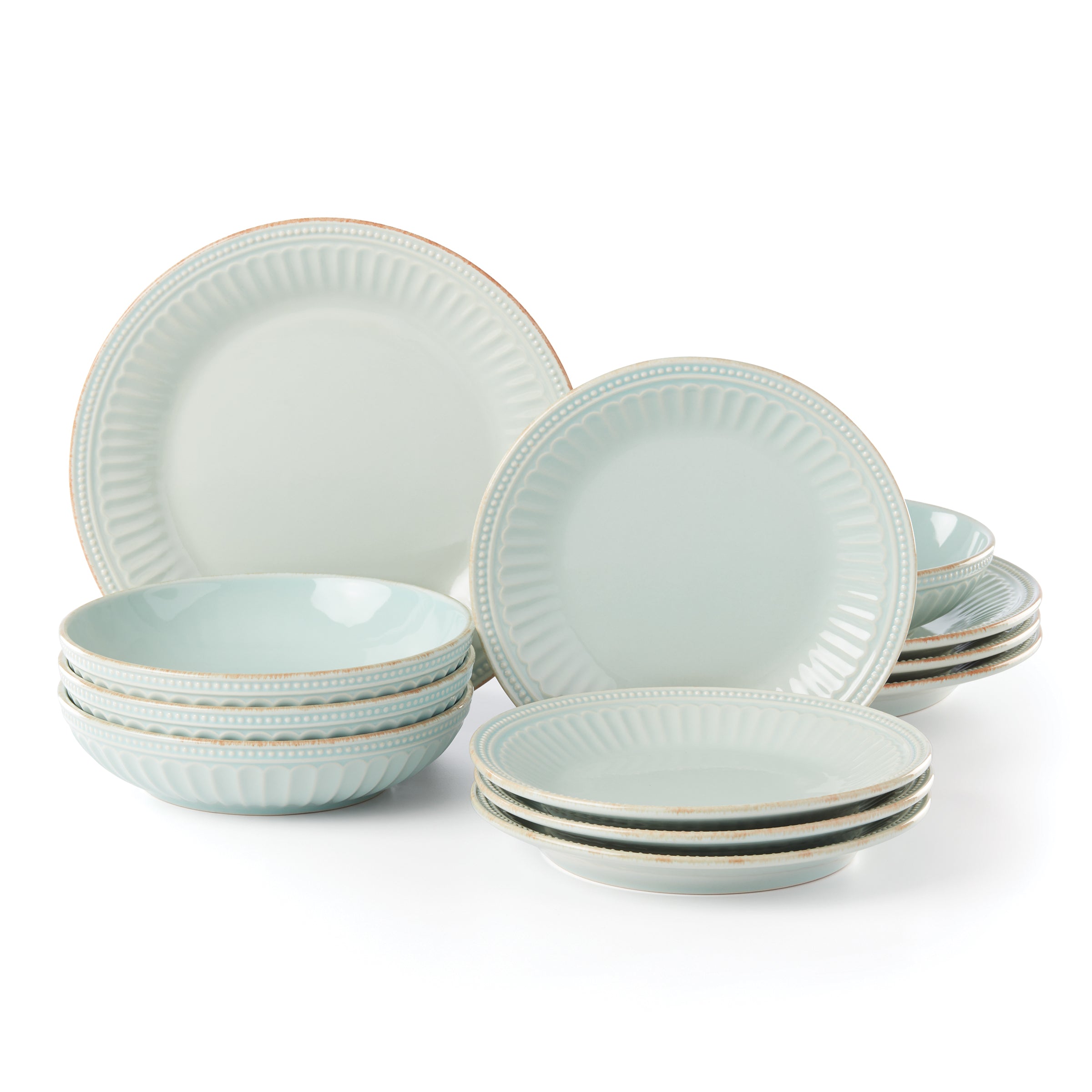 French Perle Groove Ice Blue 12-Piece Dinnerware Set