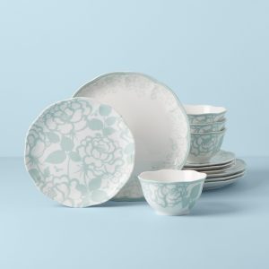 Butterfly Meadow Cottage Sage 12-Piece Dinnerware Set