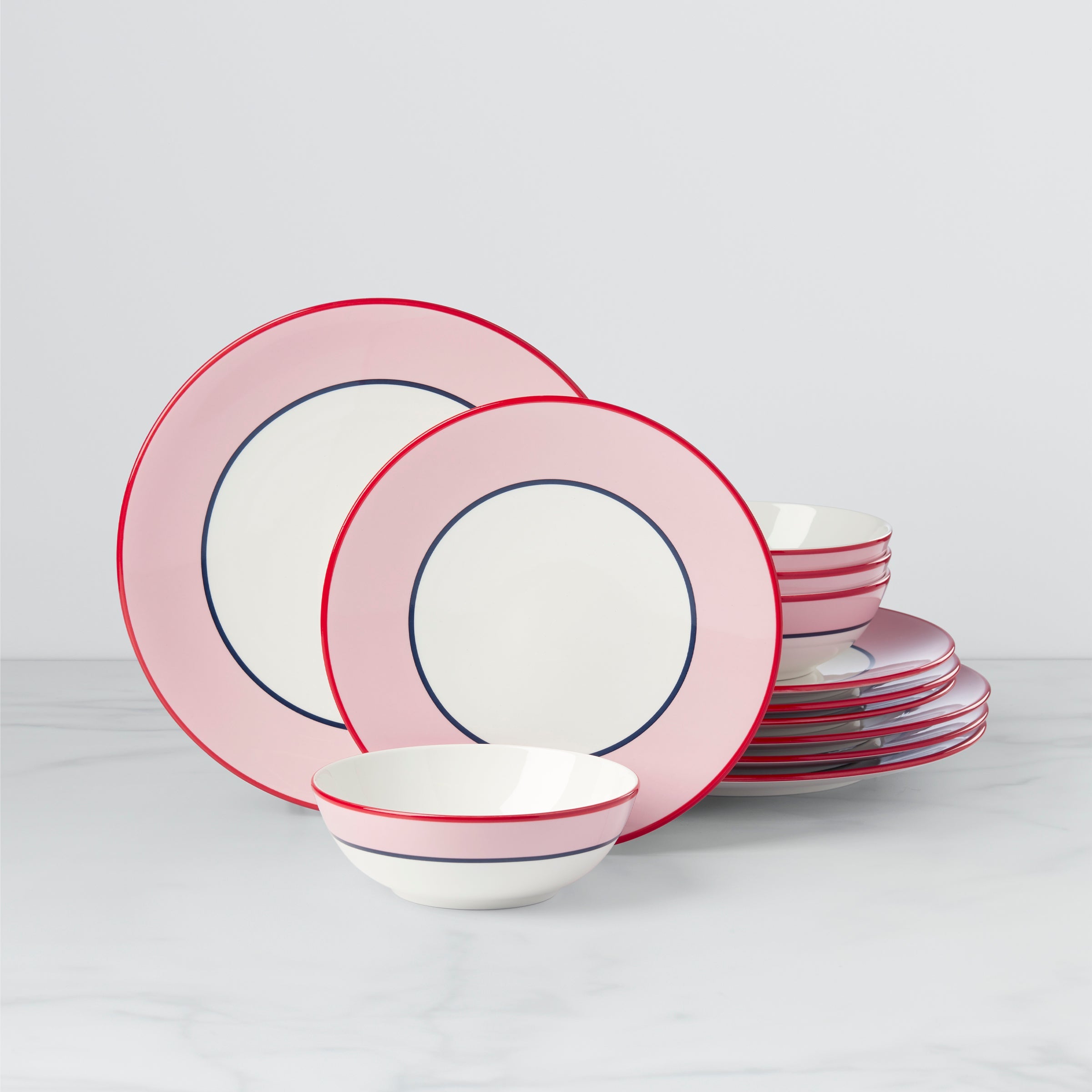 Make It Pop 12-Piece Dinnerware Set - Pink/Navy