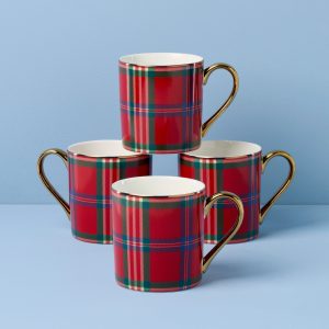Holiday Red Tartan Mugs - Set of 4