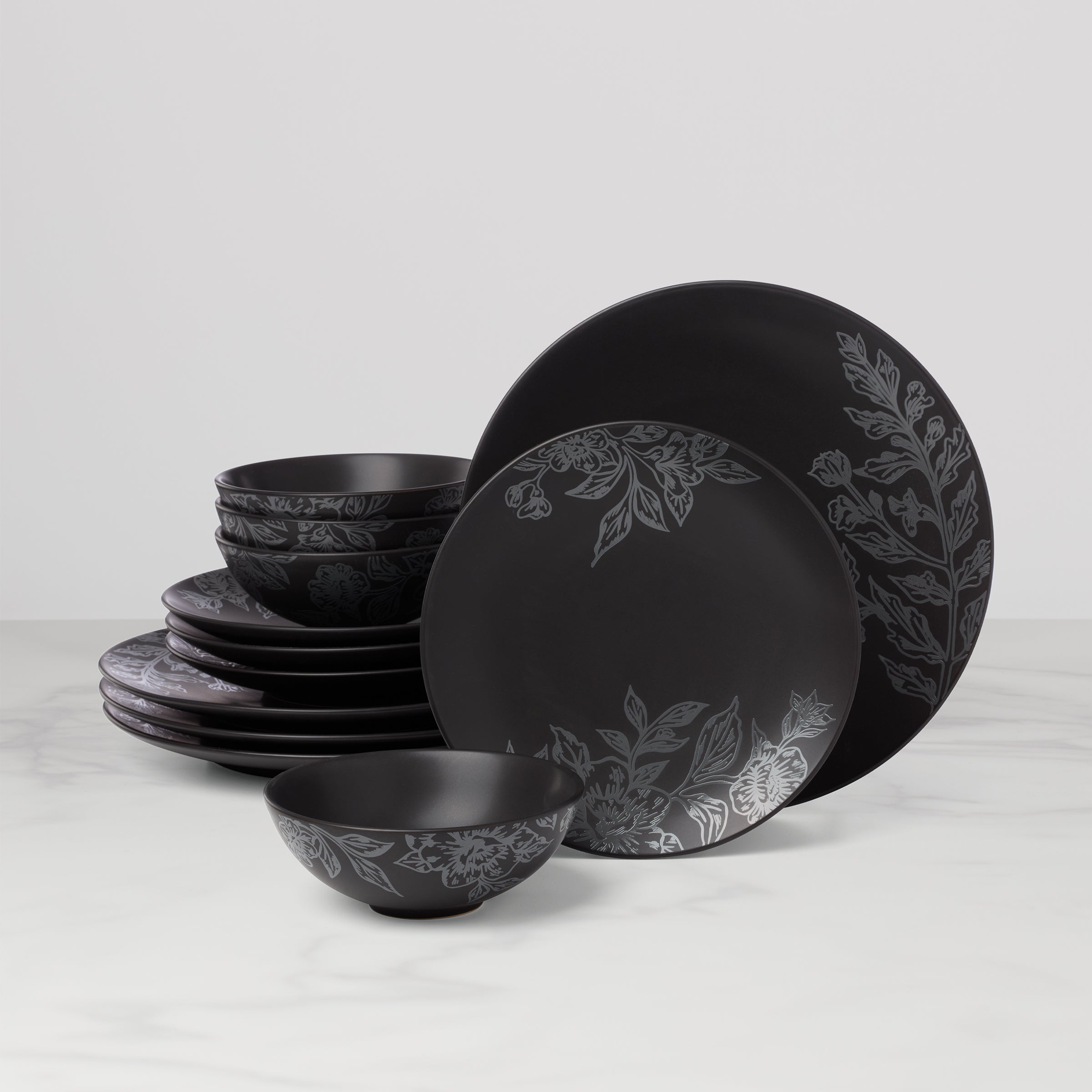 Roseto Charcoal 12-Piece Dinnerware Set