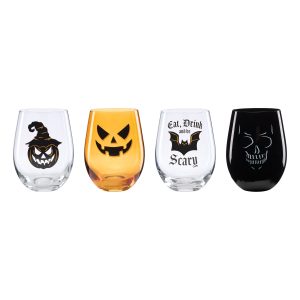 Vintro Halloween Stemless Wine Glasses. Set of 4