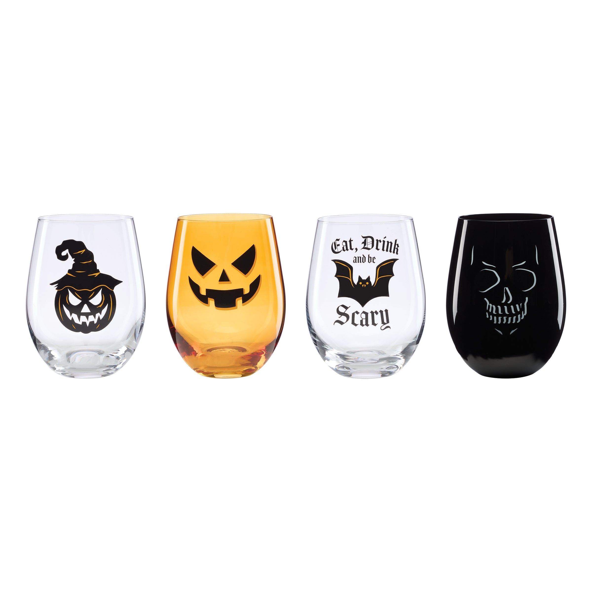 Vintro Halloween Stemless Wine Glasses. Set of 4