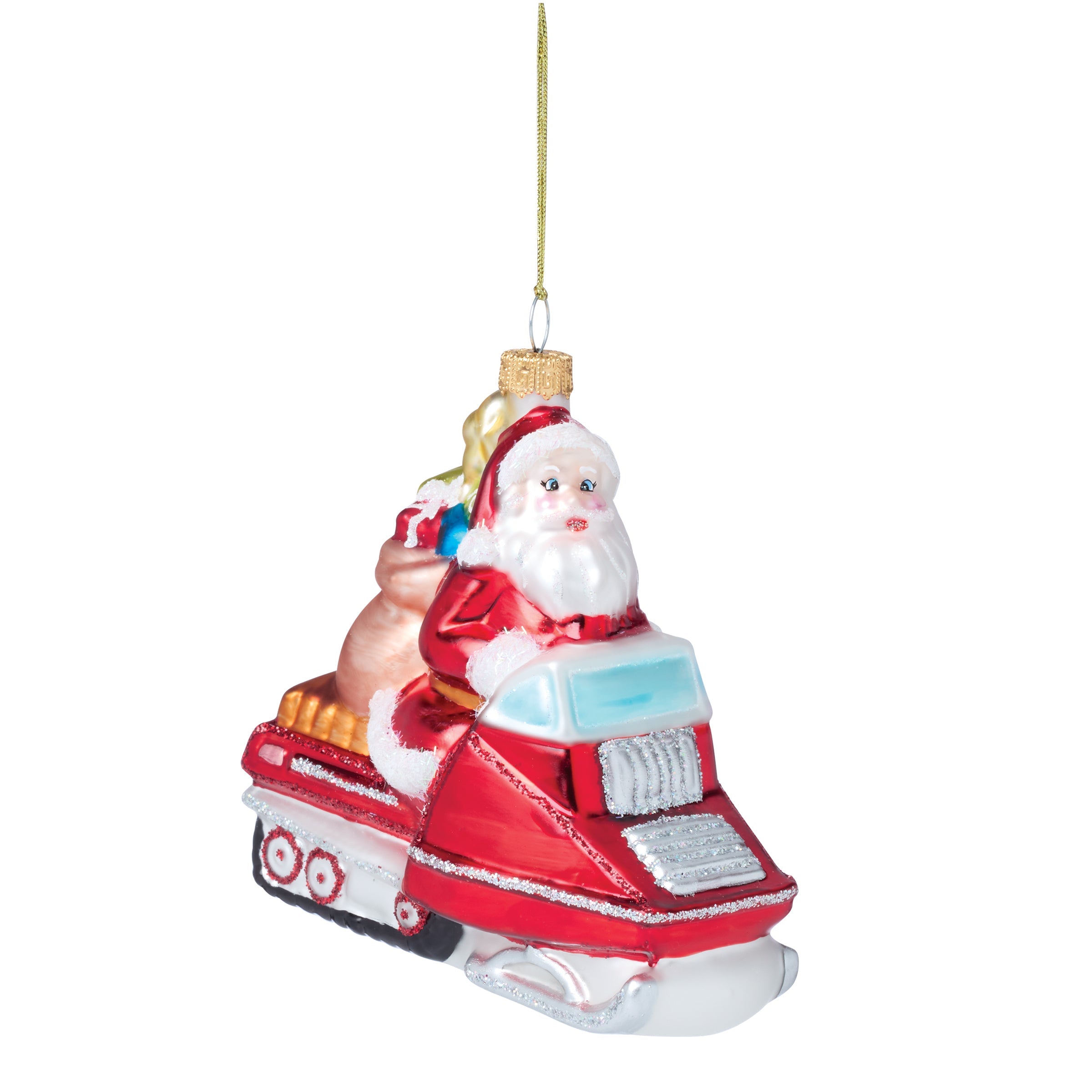 Blown Glass Santa On Snowmobile Ornament - Image 3
