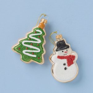 Blown Glass Snowman & Tree Cookie Ornaments 2-Piece Set