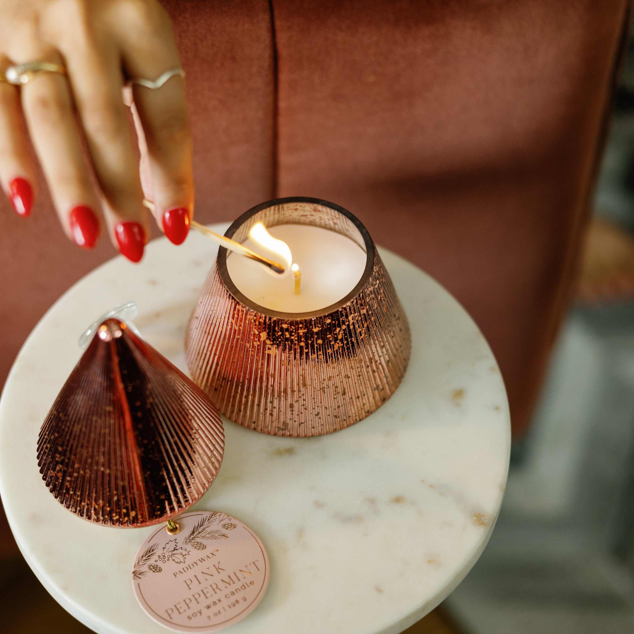 Pink Mercury Glass 7-oz Soy Wax Tree Candle. Pink Peppermint - Image 3