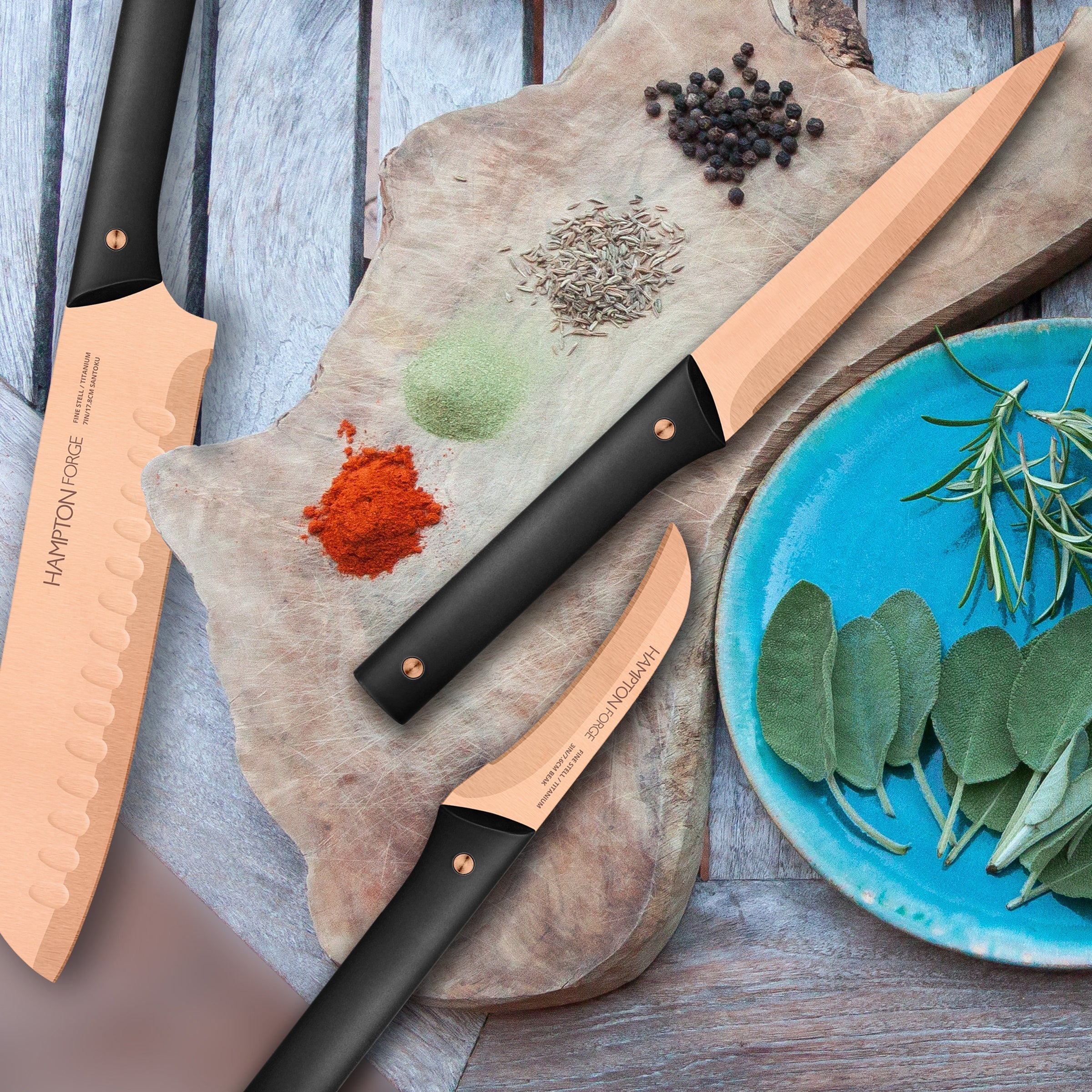 Knight 13 Piece Cutlery Block Set - Copper - Image 2