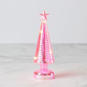 Led Lit Pink Glass Star-Topped Holiday Tree
