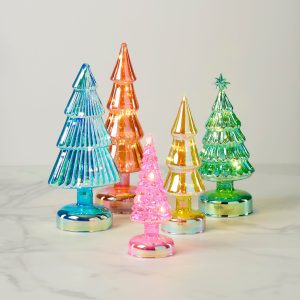 Small Multicolor Led Lit Holiday Trees 5-Piece Set