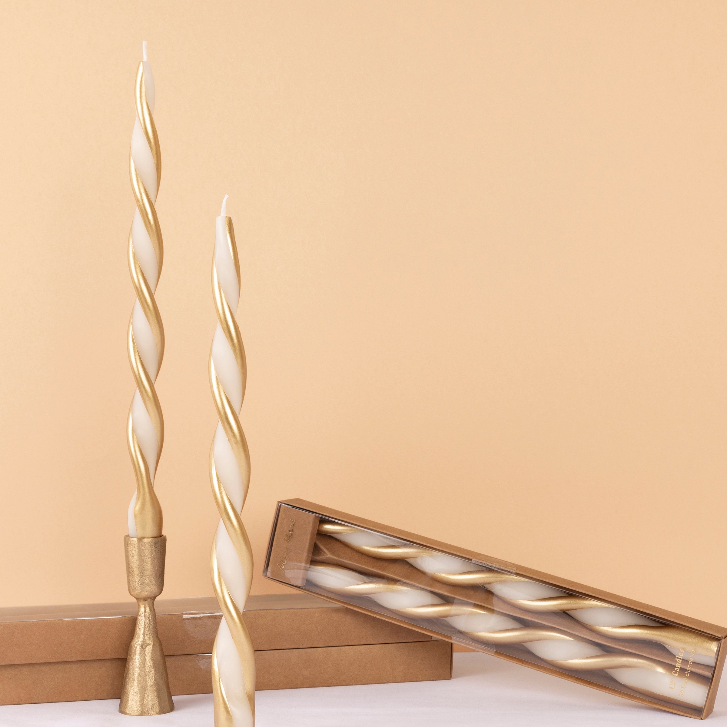 Gold Stripe Twist Candles. Set of 2 - Image 4