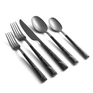 Eivin Mirror with Black Marble Handle 20 Piece Flatware Set
